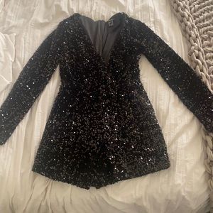 Black Sequin Blazer Romper